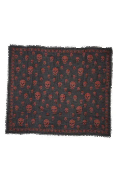 Alexander Mcqueen Skull Print Silk Scarf In Black/amber