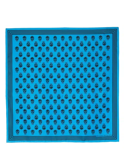 Alexander Mcqueen Skull-print Silk Scarf In Blue