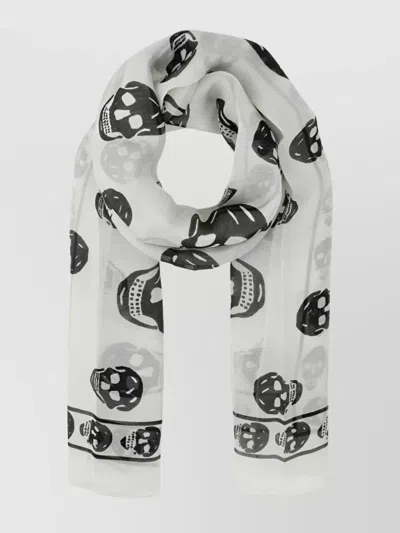Alexander Mcqueen Skull Print Silk Scarf In Grey
