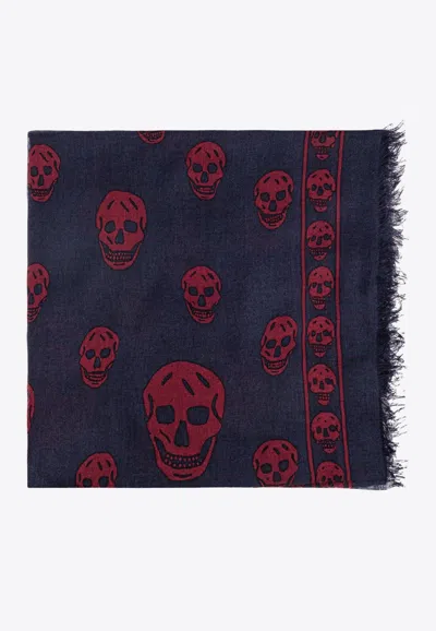 Alexander Mcqueen Modal-silk Skull Scarf In Blue