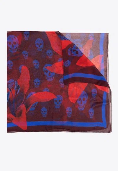 Alexander Mcqueen Skull Print Silk Scarf In Red