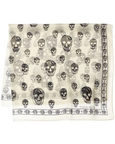 Alexander Mcqueen Skull Print Silk Scarf In Brown