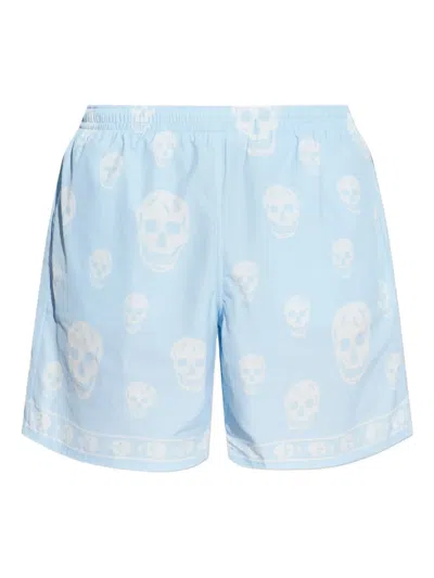 Alexander Mcqueen Skull Print Swim Shorts In Blue