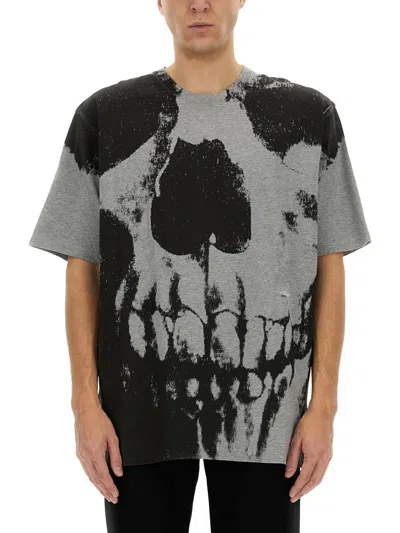 Alexander Mcqueen Skull Print T-shirt In Gray