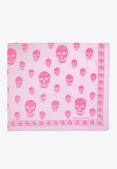 Alexander Mcqueen Skull Print Wool Scarf In Pink