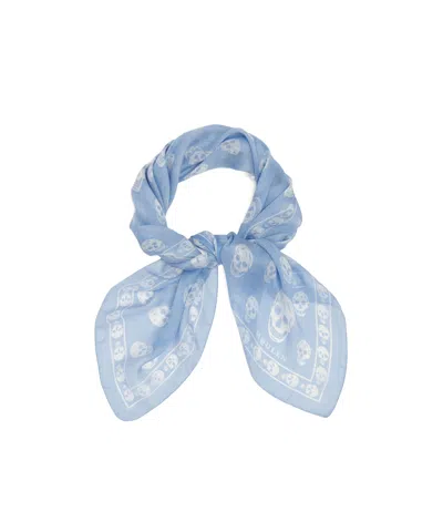 Alexander Mcqueen Skull Printed Finished-edge Scarf In Blue