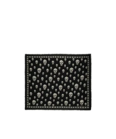 Alexander Mcqueen Skull Printed Frayed-edge Scarf In Black