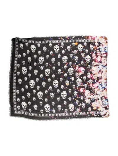 Pre-owned Alexander Mcqueen Skull Printed Scarf In Black