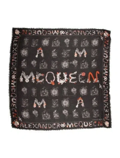 Pre-owned Alexander Mcqueen Skull Printed Scarf In Black