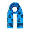 Alexander Mcqueen Silk Satin Skull Print Scarf In Blue