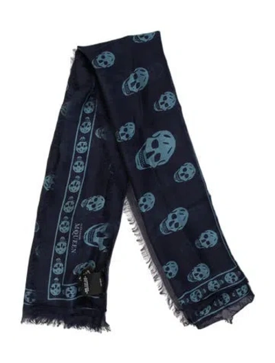 Pre-owned Alexander Mcqueen Skull Printed Scarf In Blue