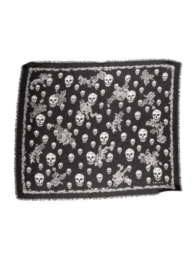 Pre-owned Alexander Mcqueen Skull Printed Scarf In Gray