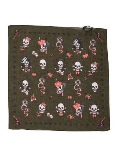 Pre-owned Alexander Mcqueen Skull Printed Scarf In Green