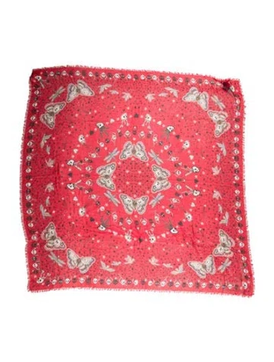 Pre-owned Alexander Mcqueen Skull Printed Scarf In Red