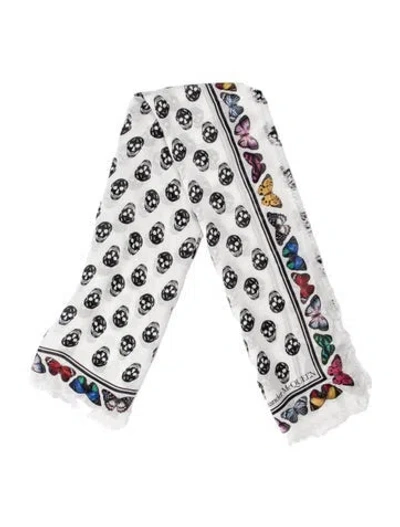 Pre-owned Alexander Mcqueen Skull Printed Scarf W/ Tags In White