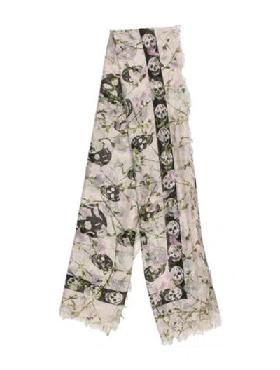 Pre-owned Alexander Mcqueen Skull Printed Scarf In White