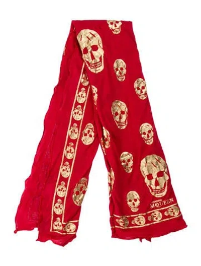 Pre-owned Alexander Mcqueen Skull Printed Shawl In Red
