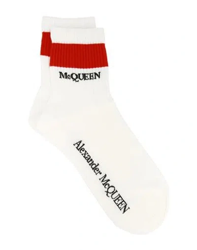Alexander Mcqueen Skull Printed Sport Socks Woman Socks & Hosiery White Size L Cotton, Polyamide, El In Neutral
