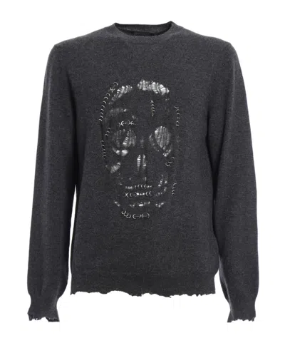 Alexander Mcqueen Skull Punk Piercing Sweater In Gray