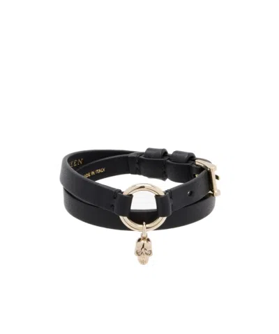 Alexander Mcqueen Skull Ring Double Wrap Bracelet In Black