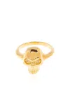 Alexander Mcqueen Polished Gold-tone Ring With Engraved Skull Design In Gold