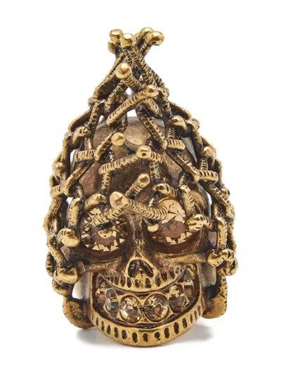 Pre-owned Alexander Mcqueen Skull Ring In Gold
