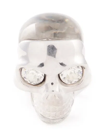 Alexander Mcqueen Skull Ring In Silver In Transparent