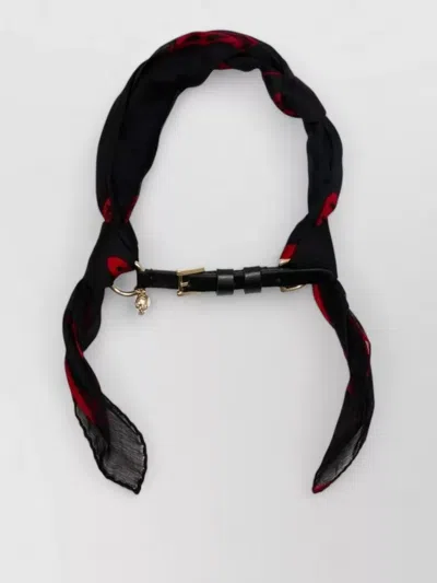 Alexander Mcqueen Skull Ring Silk Scarf Belt In Black