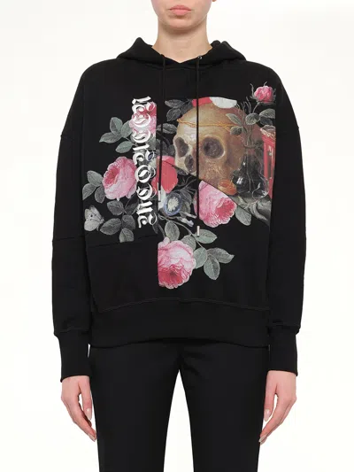 Alexander Mcqueen Skull Rose Embellished Hoodie In Black
