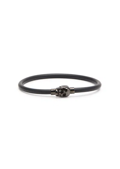 Alexander Mcqueen Skull Rubberised Cord Bracelet In Black