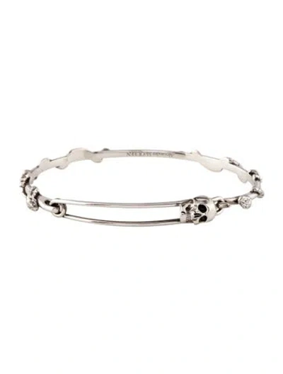 Pre-owned Alexander Mcqueen Skull Safety Pin Bangle Bracelet, 7" In Multi