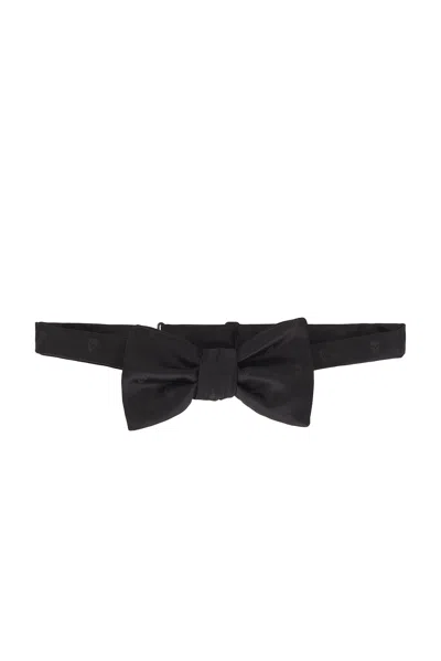 Alexander Mcqueen Skull Satin Bow Tie In Black