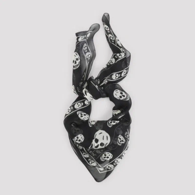 Alexander Mcqueen Skull Silk Scarf 104x120 In Black