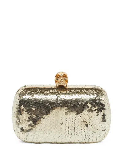 Pre-owned Alexander Mcqueen Skull Sequin Box Clutch Mini Bag In Gold
