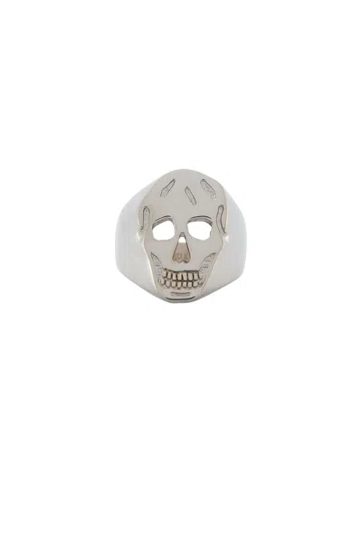 Alexander Mcqueen Skull Signet Ring In Shiny Silver