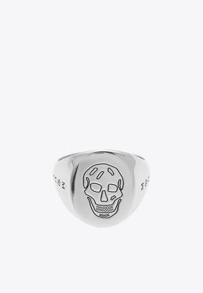 Alexander Mcqueen Skull Signet Ring In Silver