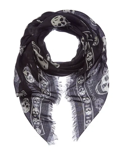 Alexander Mcqueen Skull Silk-blend Fringed Scarf In Brown