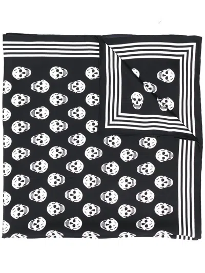 Alexander Mcqueen Skull Silk Scarf In Black