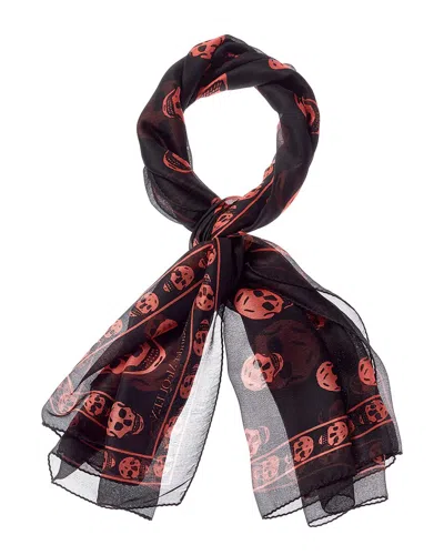 Alexander Mcqueen Skull Silk Scarf In Black