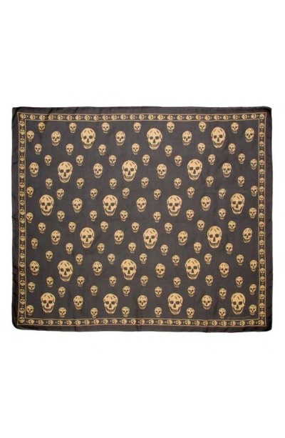 Alexander Mcqueen Skull Silk Scarf In Black/ Gold