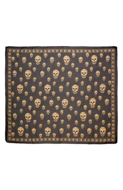 Alexander Mcqueen Skull Silk Scarf In Black/gold