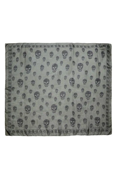 Alexander Mcqueen Skull Print Wool Scarf In Kaki/black