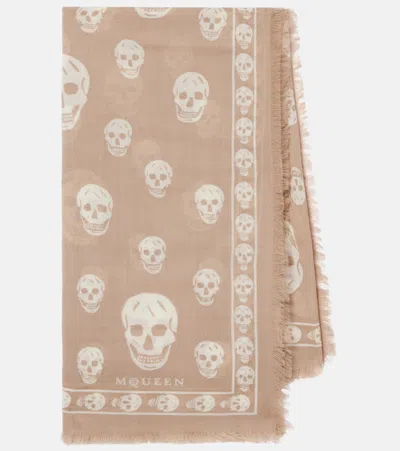 Alexander Mcqueen Skull Silk Scarf In Sand