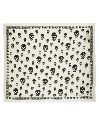 Alexander Mcqueen Skull Silk Scarf In White