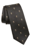 Alexander Mcqueen Skull Silk Tie In 1031-black/beige