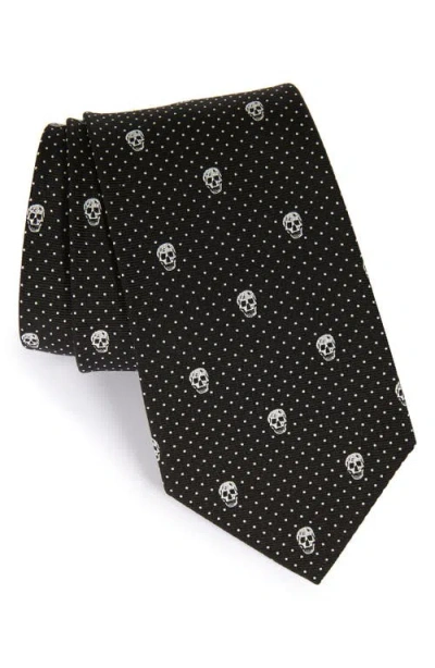 Alexander Mcqueen Skull Silk Tie In Black/white