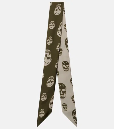 Alexander Mcqueen Skull Silk Twill Scarf In Green