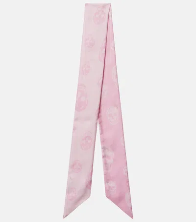 Alexander Mcqueen Skull Silk Twill Scarf In Pink