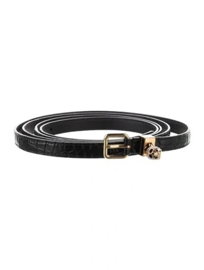 Pre-owned Alexander Mcqueen Skull Skinny Belt In Black