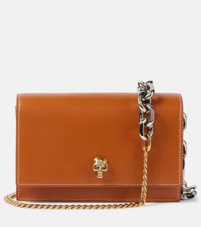 Alexander Mcqueen Skull Small Leather Crossbody Bag In Brown